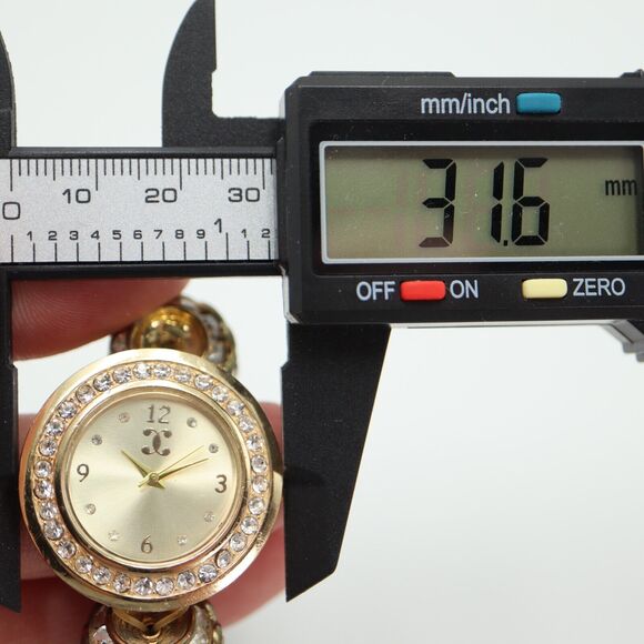 Charming Charlie Gold Tone Large Bead Watch 31mm Gem Set Stretch w New Battery - Picture 2 of 16